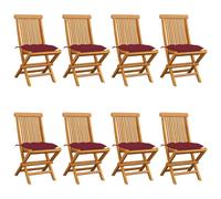 vidaXL Chaises de jardin avec coussins bordeaux 8 pcs. Bois massif teck