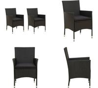 vidaXL Chaises de jardin avec coussins d'assise, lot de 2, en rotin synthétique noir - Chaise de jardin - Chaises de jardin - Fauteuil de jardin - Chaise de salle à manger