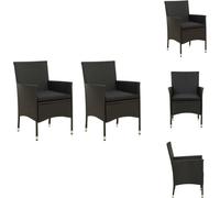 vidaXL Chaises de jardin avec coussins d'assise, lot de 2, en rotin synthétique noir - Chaises de jardin