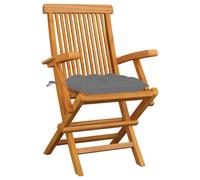 vidaXL Chaises de jardin avec coussins – Bois massif teck, lot de 6, gris