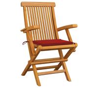 vidaXL Chaises de jardin avec coussins rouges 3 pcs. Bois massif teck