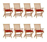 vidaXL - Chaises de jardin avec coussins rouges - 8 pièces - Bois massif teck