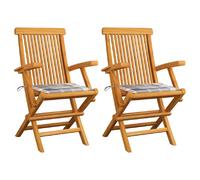 vidaXL Chaises de jardin avec coussins - Teck - Carreaux gris