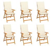 vidaXL Chaises de jardin avec coussins - Teck - Crème - Lot de 6