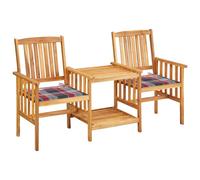 vidaXL Chaises de jardin avec table de thé et coussins en acacia massif