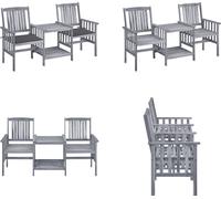 vidaXL Chaises de jardin avec table de thé et coussins en bois massif d'acacia - Chaise de jardin avec table de thé - Chaises de jardin avec tables de thé - Bistro Set - Holz Bistro Set