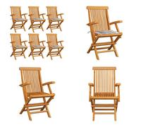 vidaXL Chaises de jardin Coussin à carreaux gris 6 pcs. Teck massif - Chaise de jardin - Chaise de jardin en bois - Chaise de jardin en bois massif