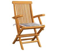 vidaXL Chaises de jardin Coussins à carreaux gris 6 pcs. Bois massif teck