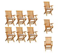 vidaXL Chaises de jardin Coussins à carreaux gris 6 pcs. Teck massif - Chaises de jardin