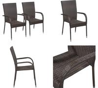 vidaXL Chaises de jardin empilables 2 pcs. Poly Rotin Marron - Chaise de jardin - Chaise empilable de jardin - Chaise empilable de jardin