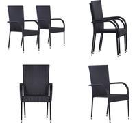 vidaXL Chaises de jardin empilables 2 pcs. Poly Rotin Noir - Chaise de jardin - Chaise empilable de jardin - Chaise empilable de jardin
