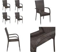 vidaXL Chaises de jardin empilables 4 pcs. Poly Rotin Marron - Chaise de jardin - Chaise empilable de jardin - Chaise empilable de jardin