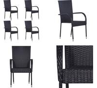 vidaXL Chaises de jardin empilables 4 pcs. Poly Rotin Noir - Chaise de jardin - Chaise empilable de jardin - Chaise empilable de jardin