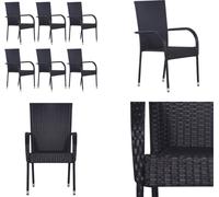 vidaXL Chaises de jardin empilables 6 pcs. Poly Rotin Noir - Chaise de jardin - Chaise empilable de jardin - Chaise empilable de jardin