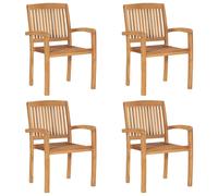 vidaXL Chaises de jardin empilables avec coussins 4 pcs. Bois massif teck