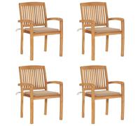 vidaXL Chaises de jardin empilables avec coussins 4 pcs. Bois massif teck