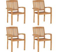 vidaXL Chaises de jardin empilables avec coussins Bois massif teck Lot 4 pcs