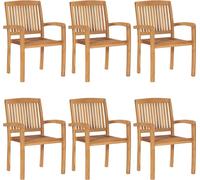 vidaXL Chaises de jardin empilables avec coussins – Lot de 6, bois massif teck