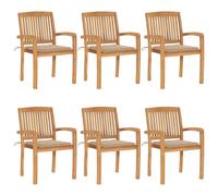 vidaXL Chaises de jardin empilables 6 pièces – Bois massif teck avec coussins H. 93 cm