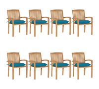 vidaXL Chaises de jardin empilables avec coussins 8 pcs. Bois massif teck