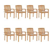 vidaXL Chaises de jardin empilables en teck massif avec coussins Lot de 8