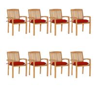 vidaXL Chaises de jardin empilables avec coussins Bois massif teck Rouge – Lot de 8