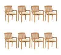 vidaXL Chaises de jardin empilables avec coussins 8 pcs. Bois massif teck