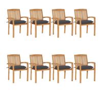 vidaXL Chaises de jardin empilables avec coussins 8 pcs. Bois massif teck