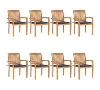 vidaXL Chaises de jardin empilables avec coussins – Bois massif teck – Lot de 8
