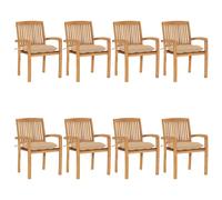 vidaXL Chaises de jardin empilables en teck massif 8 pcs. avec coussins