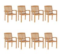 vidaXL Chaises de jardin empilables en teck massif avec coussins – Lot de 8