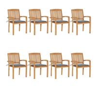 vidaXL Chaises de jardin empilables – Lot de 8 avec coussins – Bois massif teck