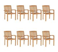 vidaXL Chaises de jardin empilables avec coussins 8 pcs. Bois massif teck