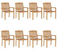 vidaXL Chaises de jardin empilables avec coussins – 8 pcs – Bois massif teck