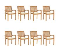 vidaXL Chaises de jardin empilables avec coussins Bois massif teck Lot de 8