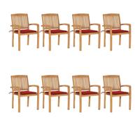 vidaXL Chaises de jardin empilables avec coussins 8 pcs. Bois massif teck