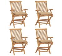 vidaXL Chaises de jardin avec coussin beige 4 pcs. Bois massif teck