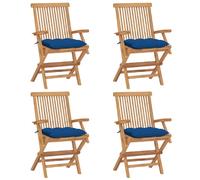 vidaXL Chaises de jardin et coussins bleu lot de 4 Bois de teck massif