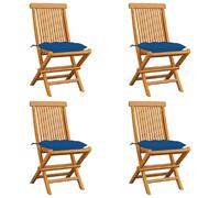 vidaXL Chaises de jardin et coussins bleu lot de 4 Bois de teck massif