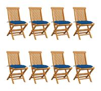 vidaXL Chaises de jardin et coussins bleu lot de 8 Bois de teck massif