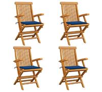 vidaXL Chaises de jardin et coussins bleu royal lot de 4 Bois de teck