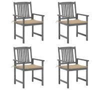 vidaXL Chaises de jardin et coussins - Lot de 4 Gris