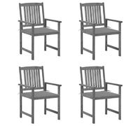 vidaXL Chaises de jardin et coussins lot de 4 Gris - Bois acacia massif