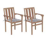 vidaXL Chaises de jardin lot de 2 avec coussins à carreaux gris Teck