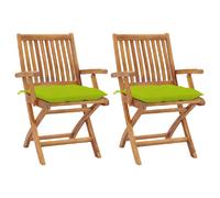 vidaXL Chaises de jardin lot de 2 avec coussins vert vif Bois de teck