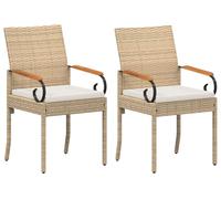 vidaXL Chaises de jardin, lot de 2, beige et blanc crème, en polyrotin et acacia