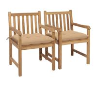 vidaXL Chaises de jardin lot de 2 et coussins beige Bois teck massif