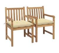 vidaXL Chaises de jardin lot de 2 et coussins blanc crème Bois de teck