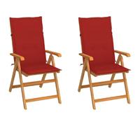vidaXL Chaises de jardin lot de 2 et coussins rouge Bois teck massif
