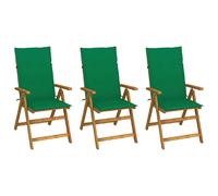 vidaXL Chaises de jardin pliables (3 pcs) - Coussins verts